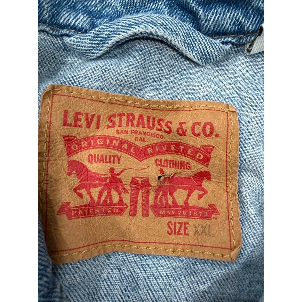 Levis Mens XXL Light Wash‎ Denim Trucker Jacket Acid Wash Cotton Type 3 72334